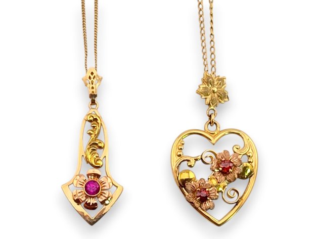 10k Yellow Gold, Pink Sapphire & Garnet Pendant Necklaces