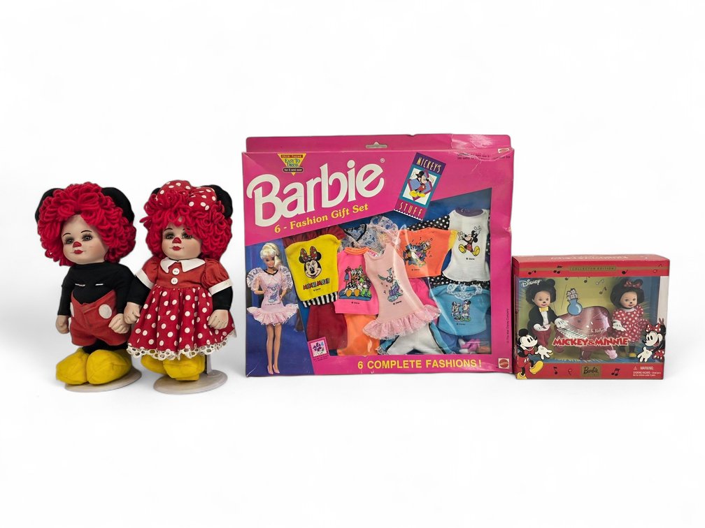 Marie Osmond "Twins" Rosie & Rags as Mickey & Minnie Dolls, Barbie Fashion Gift Set & Barbie Tommy & Kelly as Mickey & Minnie Dolls