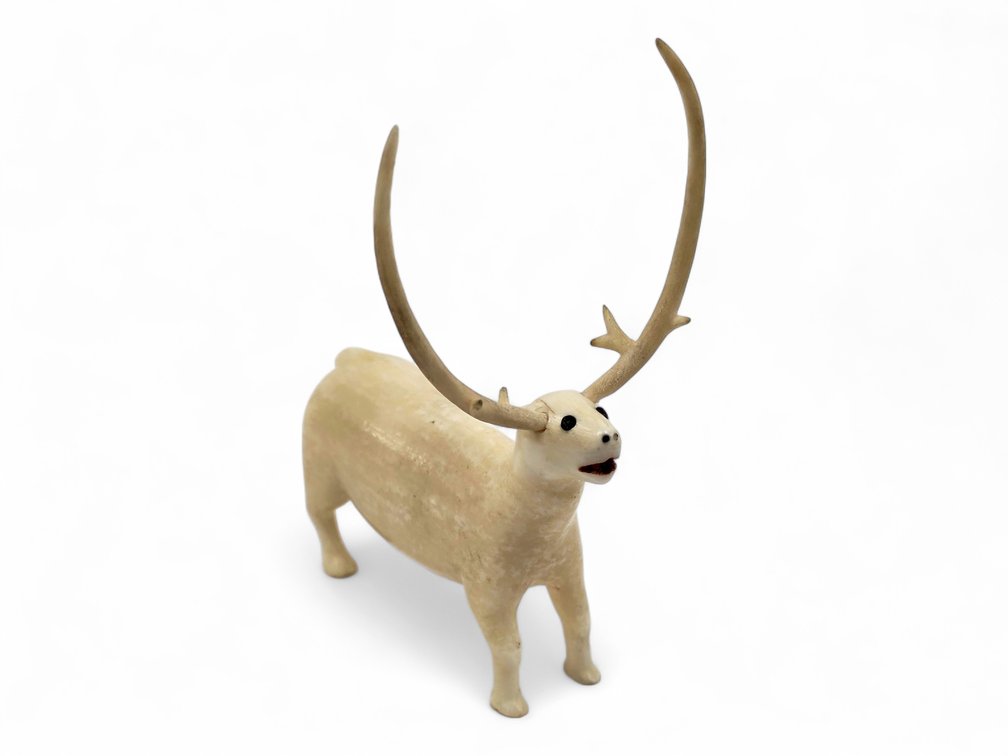 Folksy King Island Walrus Tusk Carving of Caribou