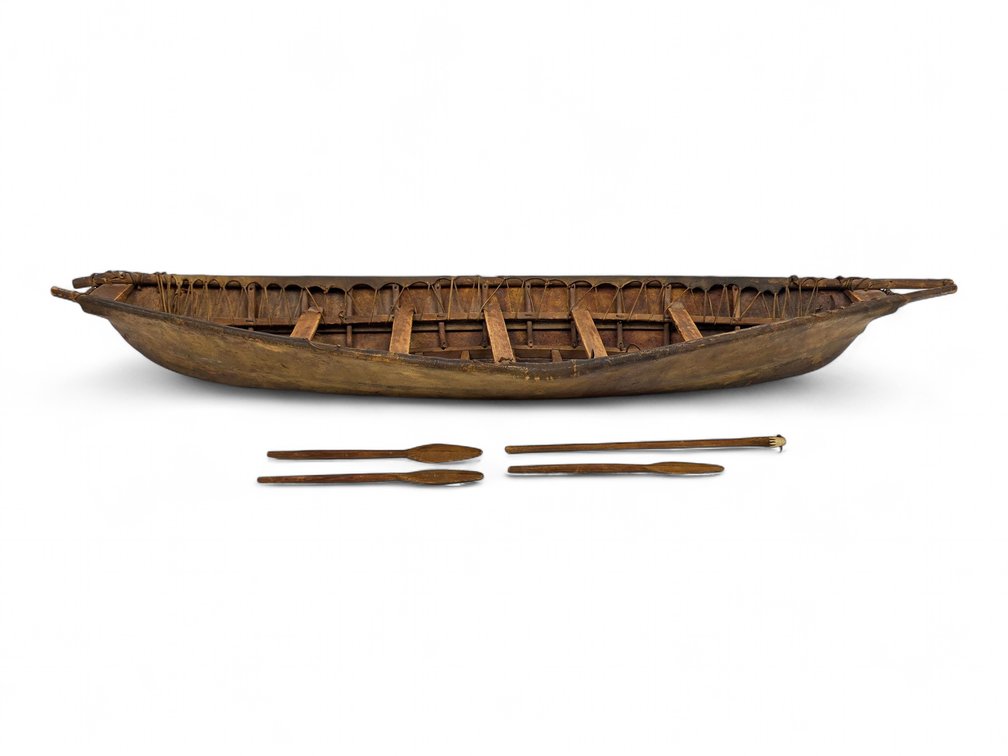 Large 19th C. Eskimo Umiak Skin Boat Model