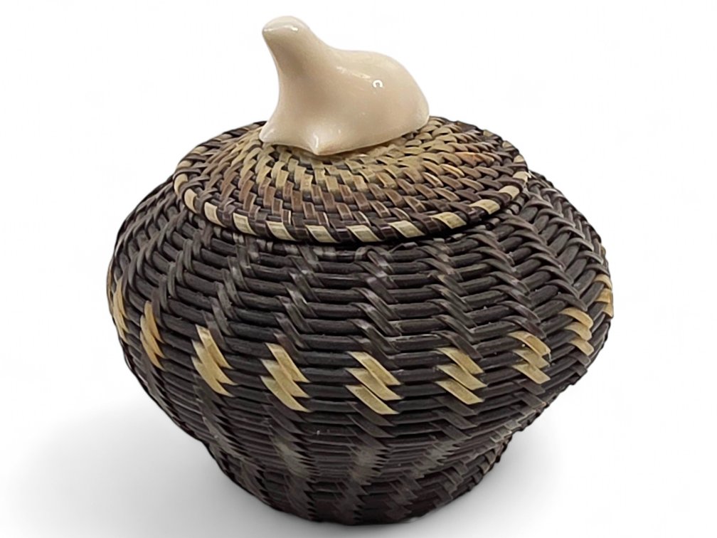 Inupiaq Baleen Basket w/ Walrus Tusk Seal Finial - James Omnik Sr.