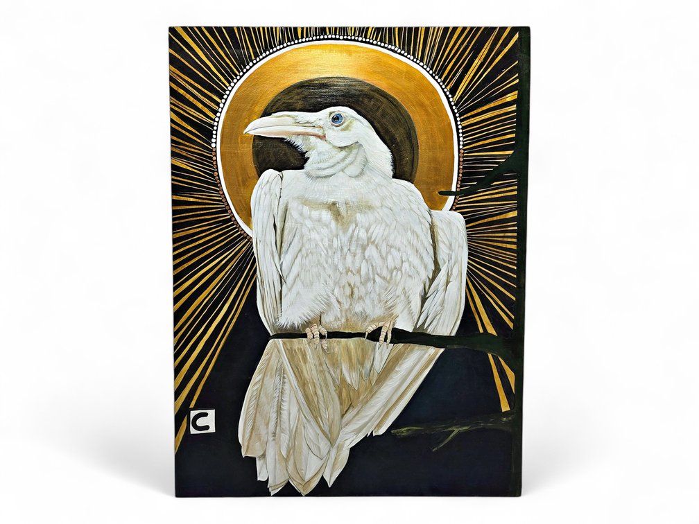 Cara Jane Murray Acrylic Painting of Iconic Anchorage White Raven
