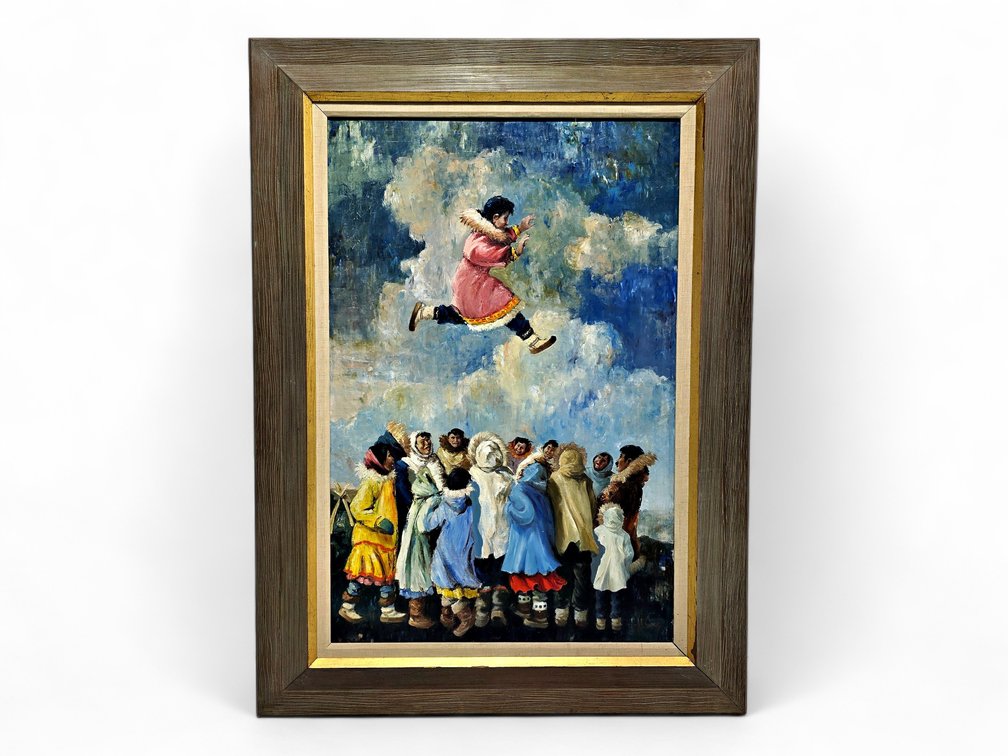 Very Large Harvey B. Goodale Oil Painting of Blanket Toss Scene