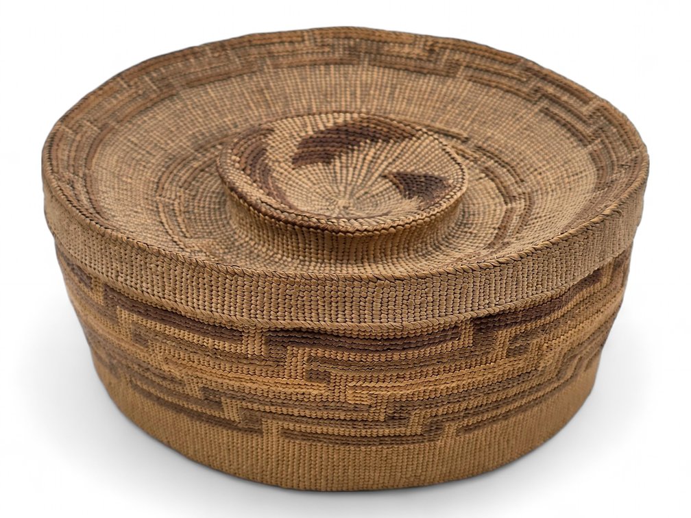 Hand-Coiled Tlingit Rattle Top Basket