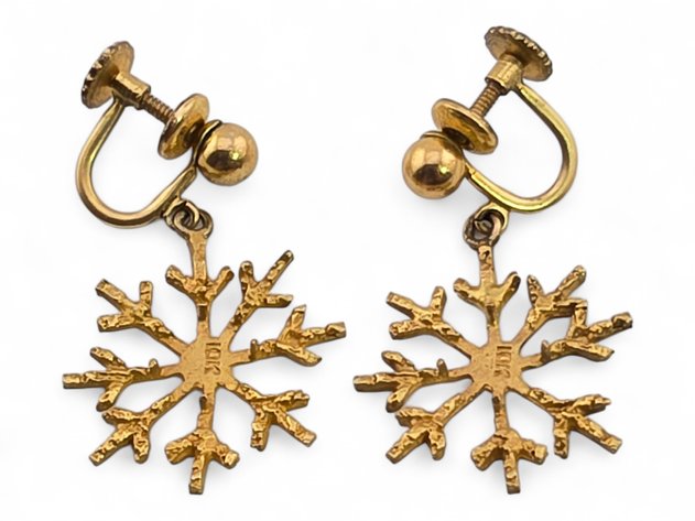 10k Yellow Gold Snowflake Earrings