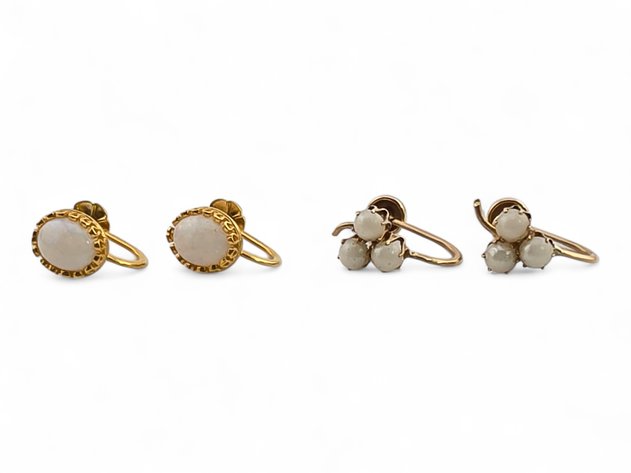 10k & 14k Yellow Gold Earrings w/ Opal Cabochons