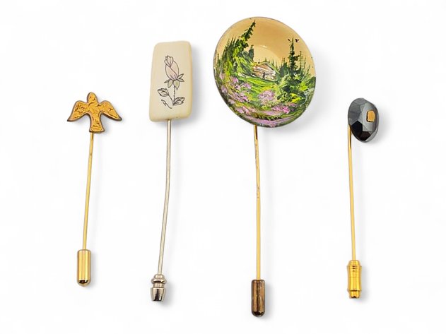 Gold Nugget, Mammoth Tusk & Hematite Stick Pins