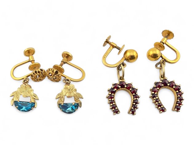 10k Yellow Gold Earrings w/ Topaz & Garnet