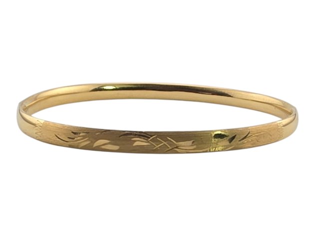 14k Yellow Gold Engraved Bangle Bracelet