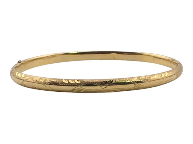 14k Yellow Gold Engraved Bangle Bracelet