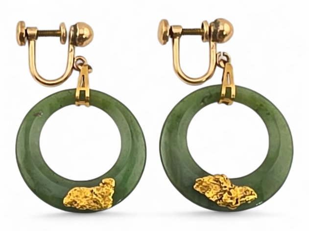 Gold Nugget & Nephrite Jade Hoop Earrings