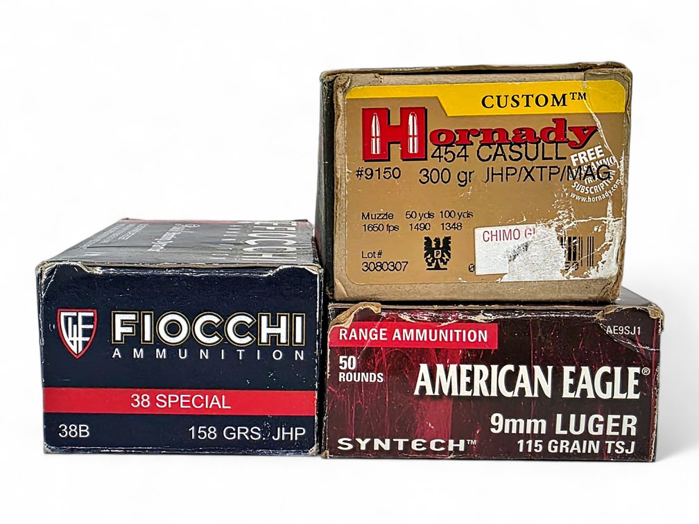 85x Rounds .38 Special Fiocchi, .454 Casull Hornady & 9mm American Eagle Ammunition