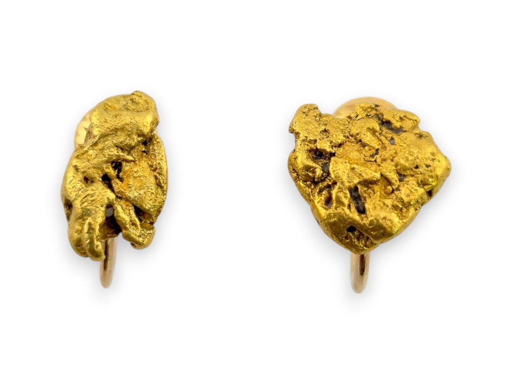 14K Yellow Gold & Alaskan Gold Nugget Stud Earrings