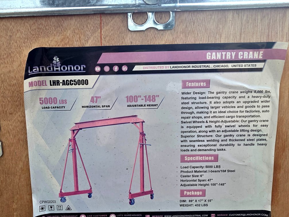 5000 lb Gantry Crane - LandHonor - LHR-AGC5000