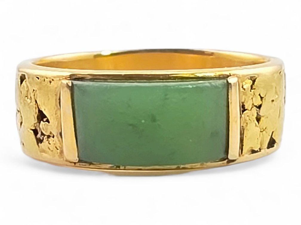 14K Yellow Gold, Gold Nugget & Jade Ring