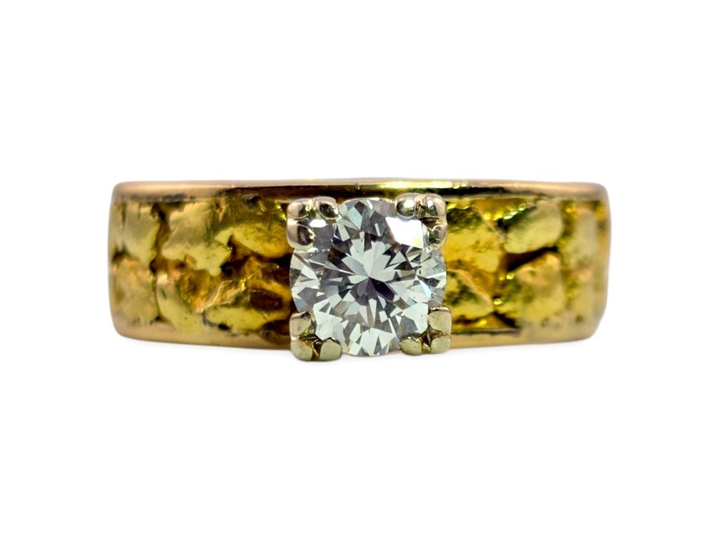 14K Gold & Alaskan Gold Nugget Ring w/ 0.50 CT Diamond