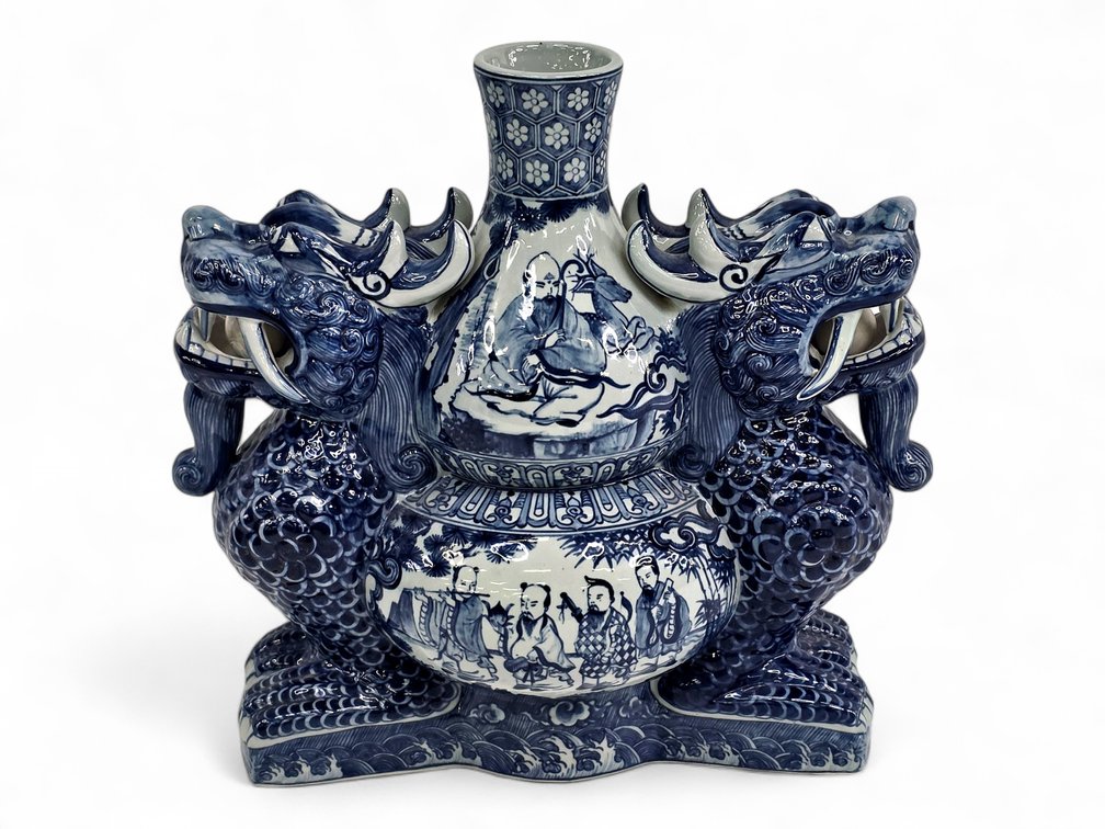 Chinese Blue & White Porcelain Dragon Vase