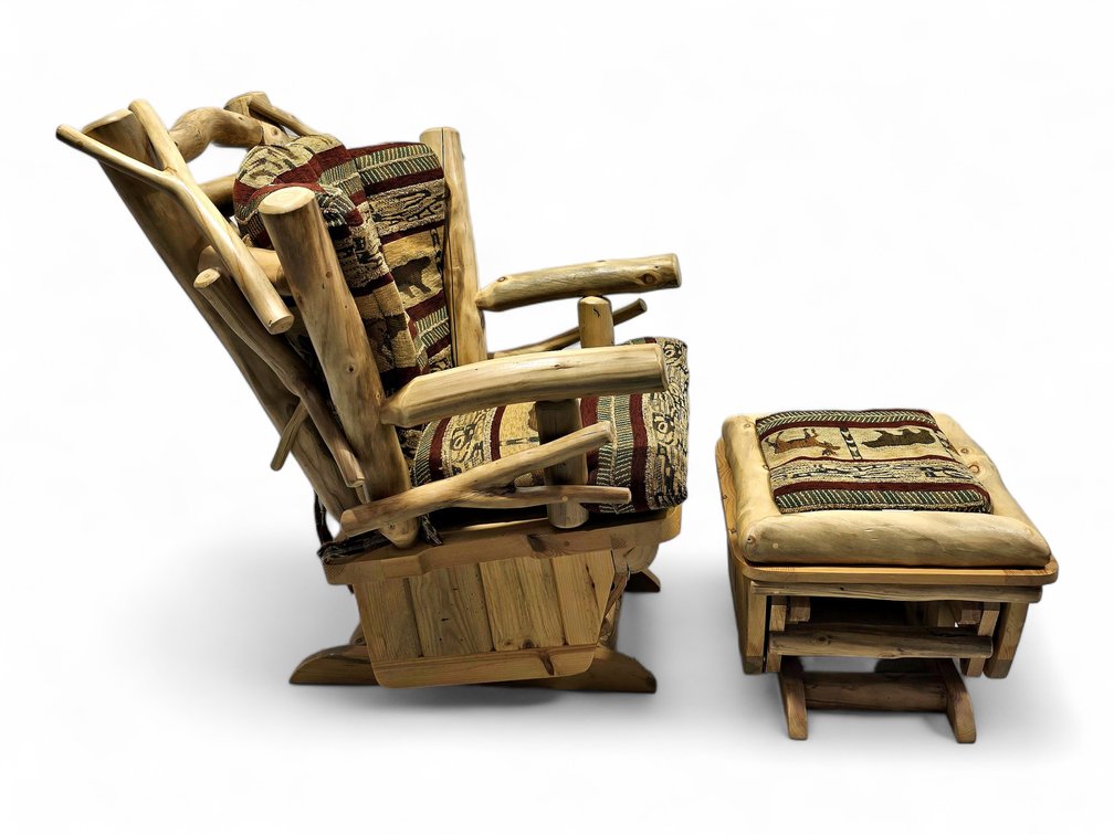 Aspen Log Glider Rocker w/ Matching Ottoman