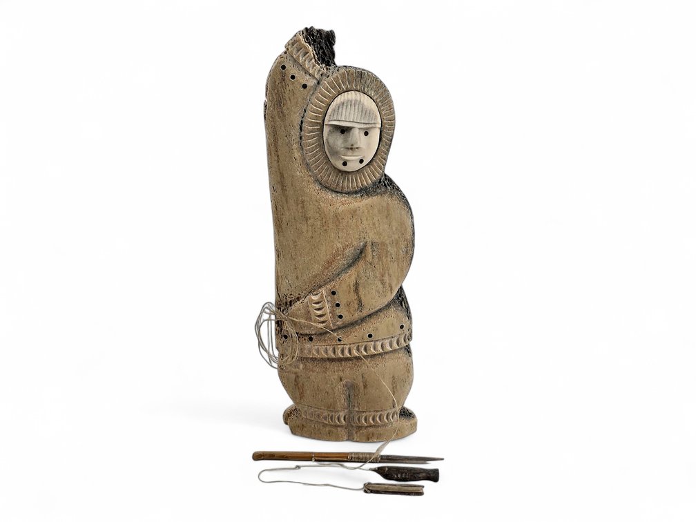 Whale Bone Fisherman Figurine