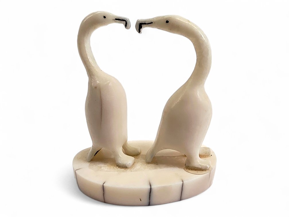Walrus ivory Cormorant Pair Figurine - R. K.