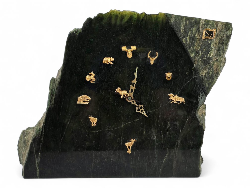 Alaska Jade Cache Mantel Clock w/ Gold Accents - Maxine Whitney