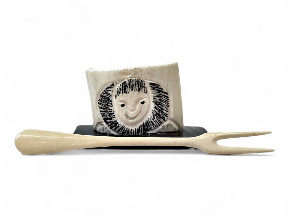Walrus Ivory & Baleen Scrimshaw Figurine & French Bone Cocktail Fork