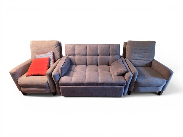 Recliner Chairs w/ Pillows & Tufted Loveseat Sofa Bed
