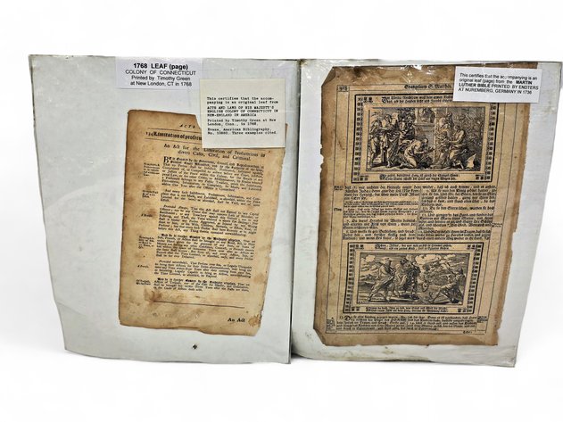 1736 Martin Luther Bible & 1768 British Connecticut Laws Leaves