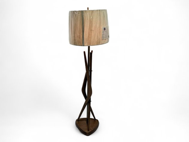 Sculptural Wooden Floor Lamp w/ HD Designs Lamp Shade