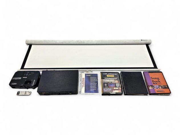 Epson Projector w/ Projecta Retractable Screen & Platinum Karaoke Player w/ Songbooks