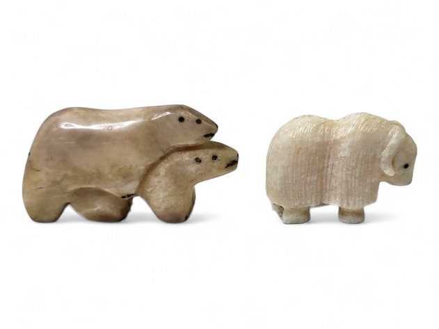 Walrus Ivory Musk Ox & Happy Bears Figurines - R.B. Kokuluk