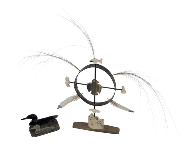 Walrus Ivory & Baleen Spirit Wheel & Loons Figurine