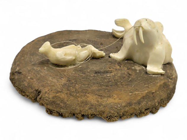 Walrus Ivory & Whale Vertebra Sculpture