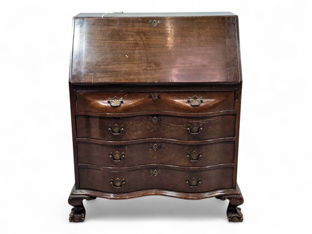 Red Mahogany Drop-Leaf Secretary Desk-Dresser