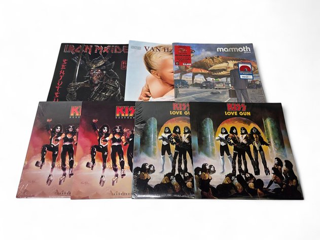 7x Vinyl Records - Iron Maiden, Van Halen, KISS & Mammoth