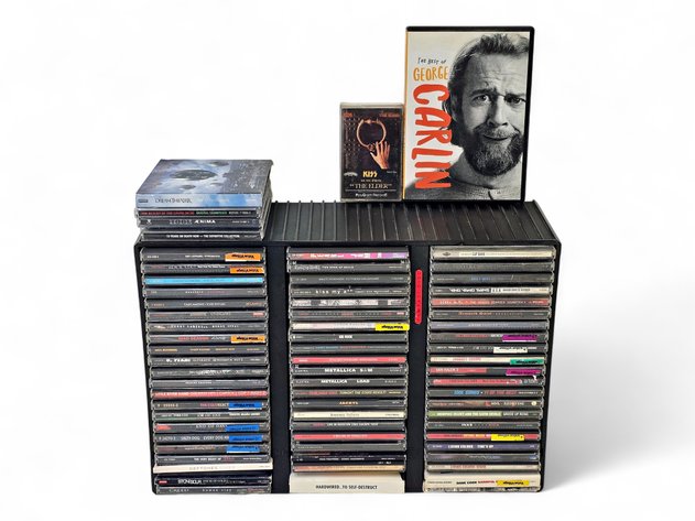 60x Hard Rock & Heavy Metal Music CDs w/ Storage Rack & More