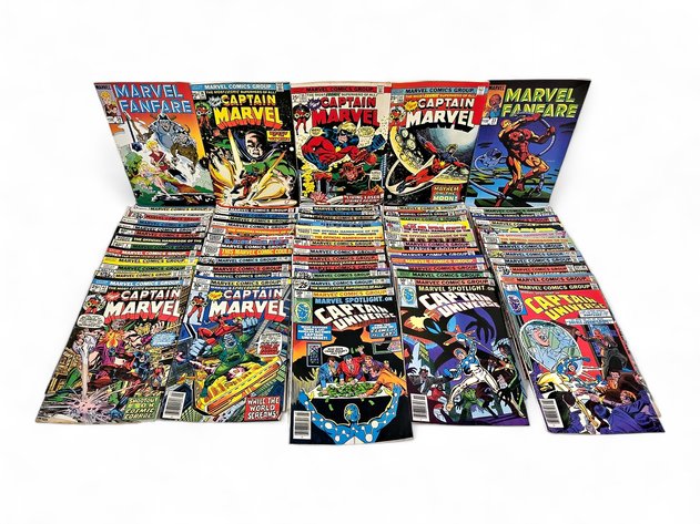 70x Marvel Captain Marvel, Marvel Fanfare, Marvel Spotlight & The Official Handbook of the Marvel Universe Comic Books