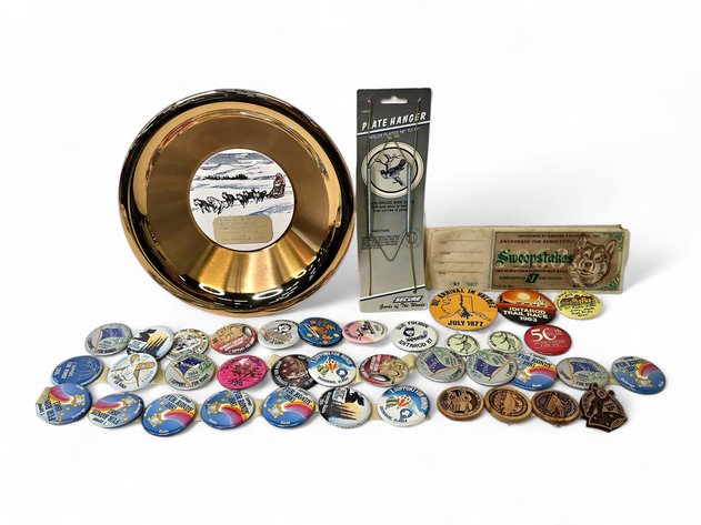 Replica Gold Pan, 1968 Fur Rendezvous Sweepstakes Booklet & Pin Collection