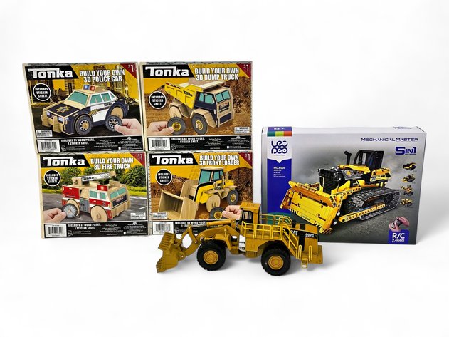 Mechanical Master 5-in-1 RC Set, Tonka 3D Wood Model Kits & Cat 992G diecast