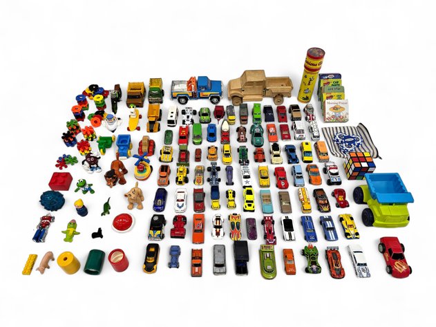Planet Toys Wooden Truck, Diecast Cars, Rubik's Cube, Old Navy Poker Chips & More