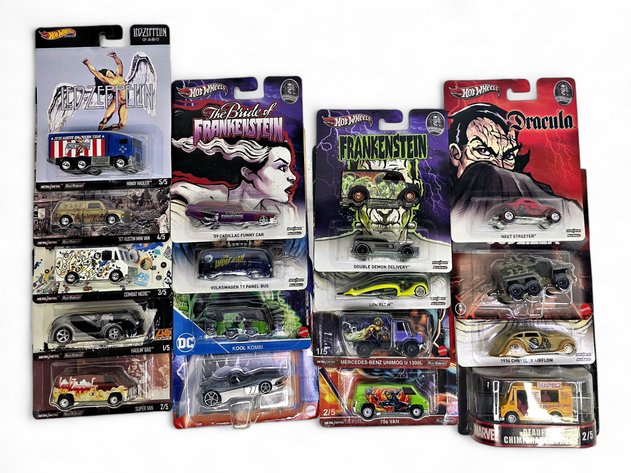 18x Hot Wheels He-Man, Jaws, Led Zeppelin & More Diecast Cars