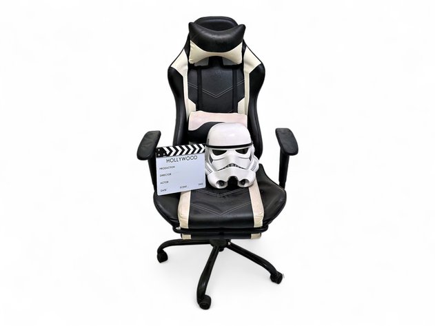 Gaming Chair, Star Wars Stormtrooper Helmet & Hollywood Clapperboard