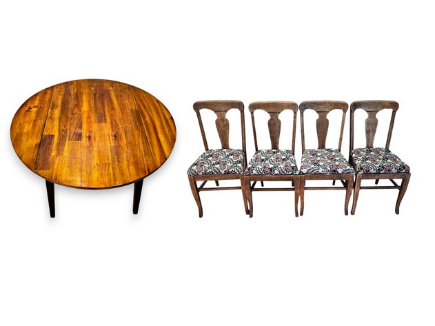 Drop-Leaf Dining Table w/ Upholstered Chairs
