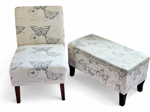 Butterfly Print Accent Chair & Ottoman