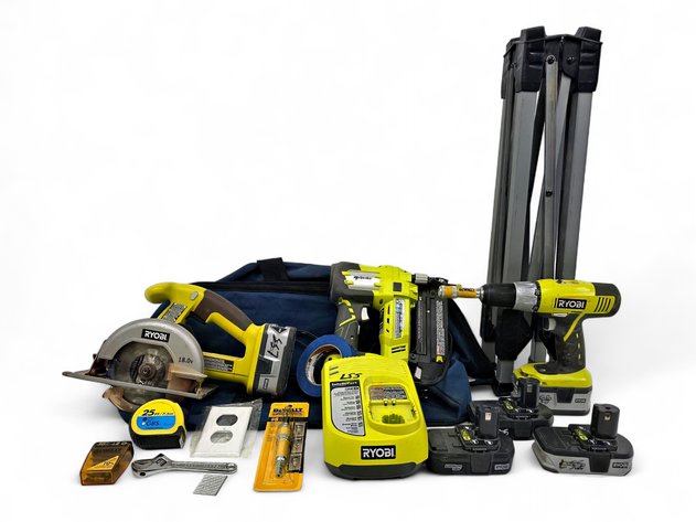 Ryobi Drill, Nailer, Circular Saw & Battery Charger w/ Batteries & Other Accessories