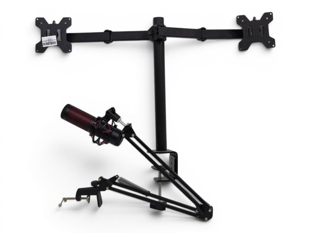 HyperX Condenser Microphone w/ Arm Mount & Dual-Monitor Desk Mount