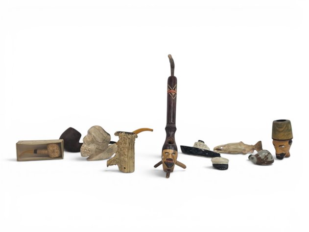 Skull-Shaped & Whale Bone Salmon Smoking Pipes, Antler Stummel & More