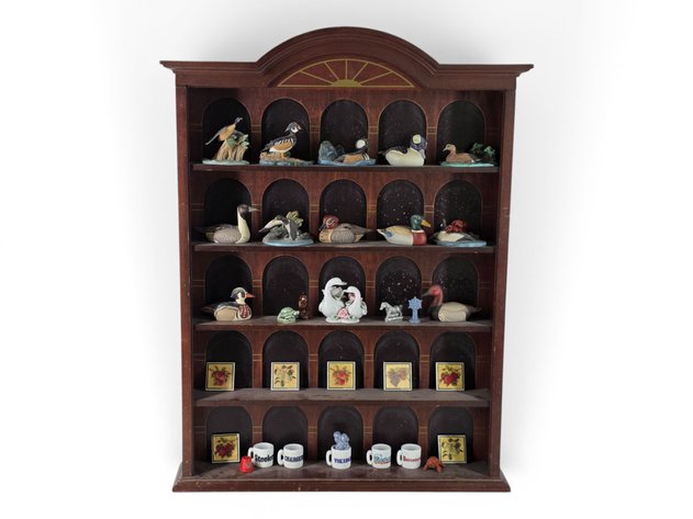 Curio Display Shelf, Avon Duck Figurines, NFL Team Mini Mugs & More