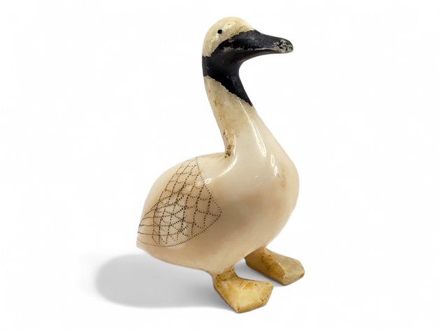 King Island Carved Walrus Ivory Goose Figurine - Kokuluk Family
