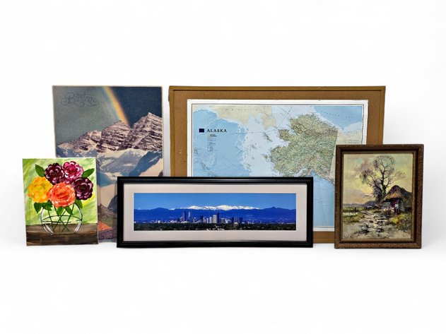 Alaska Map & Cityscape Prints, Original Acrylic Flower Painting & More